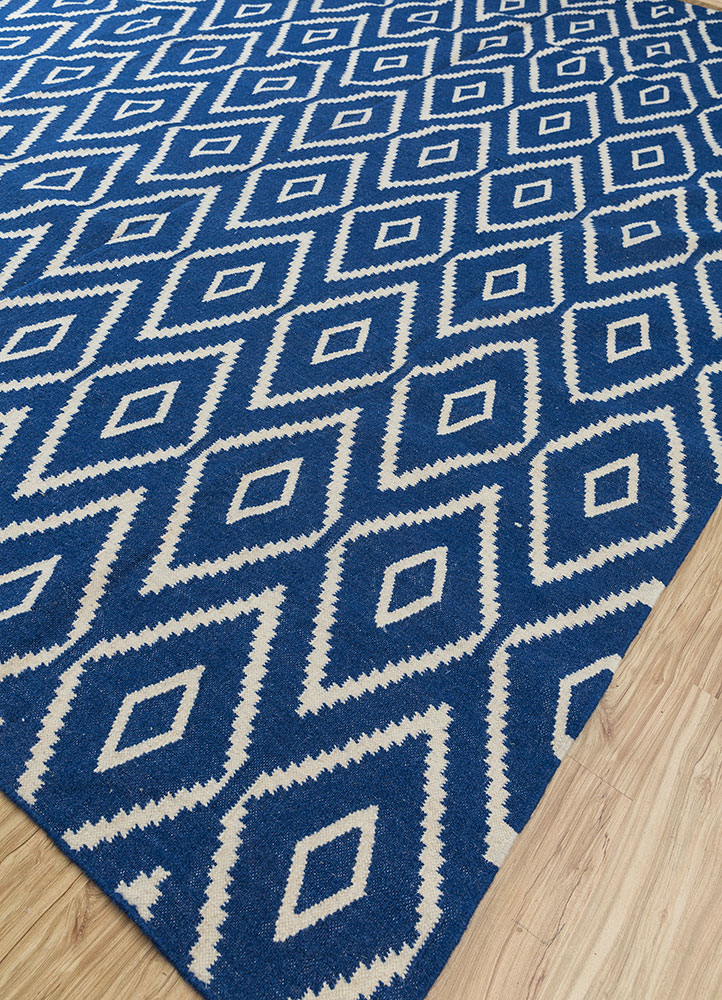 bedouin blue wool flat weaves Rug - FloorShot