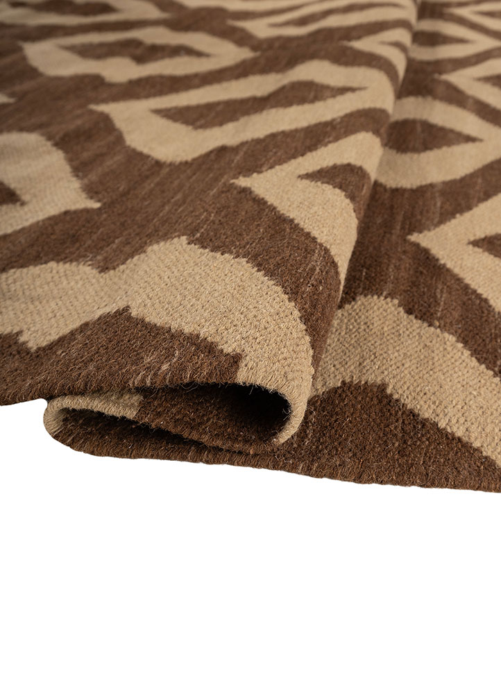 indusbar beige and brown wool flat weaves Rug - FloorShot