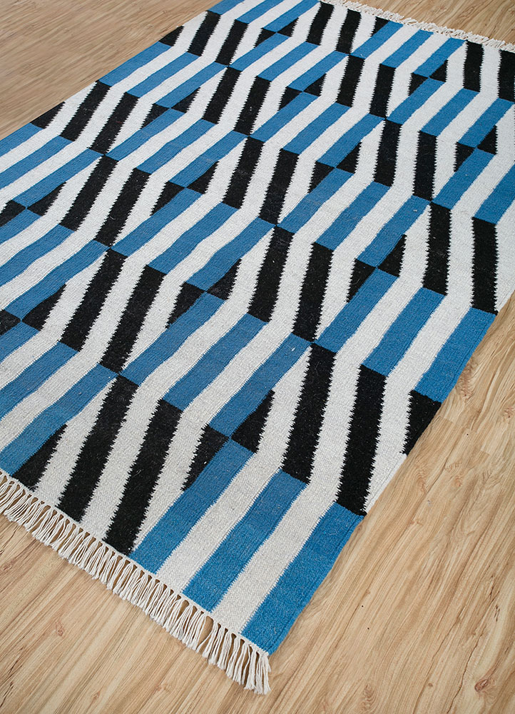 checkers blue wool flat weaves Rug - FloorShot