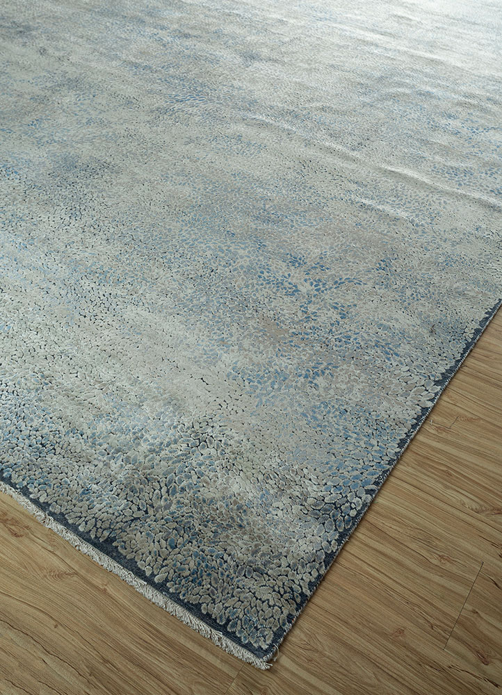 azalea blue bamboo silk hand knotted Rug - FloorShot