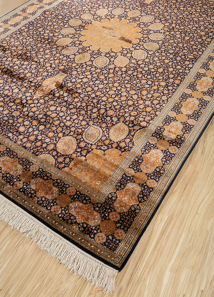 gulmarg blue silk hand knotted Rug - FloorShot