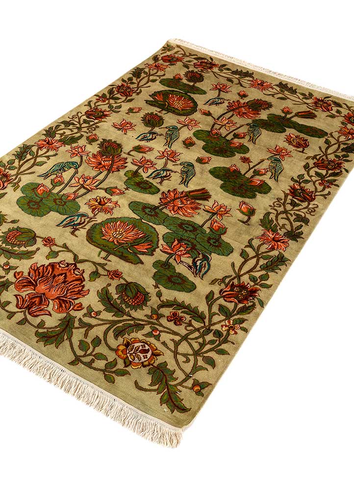 gulmarg green silk hand knotted Rug - FloorShot