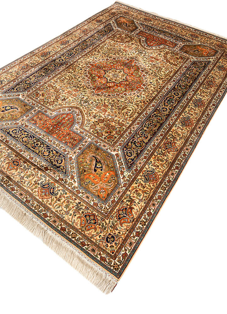 gulmarg gold silk hand knotted Rug - FloorShot