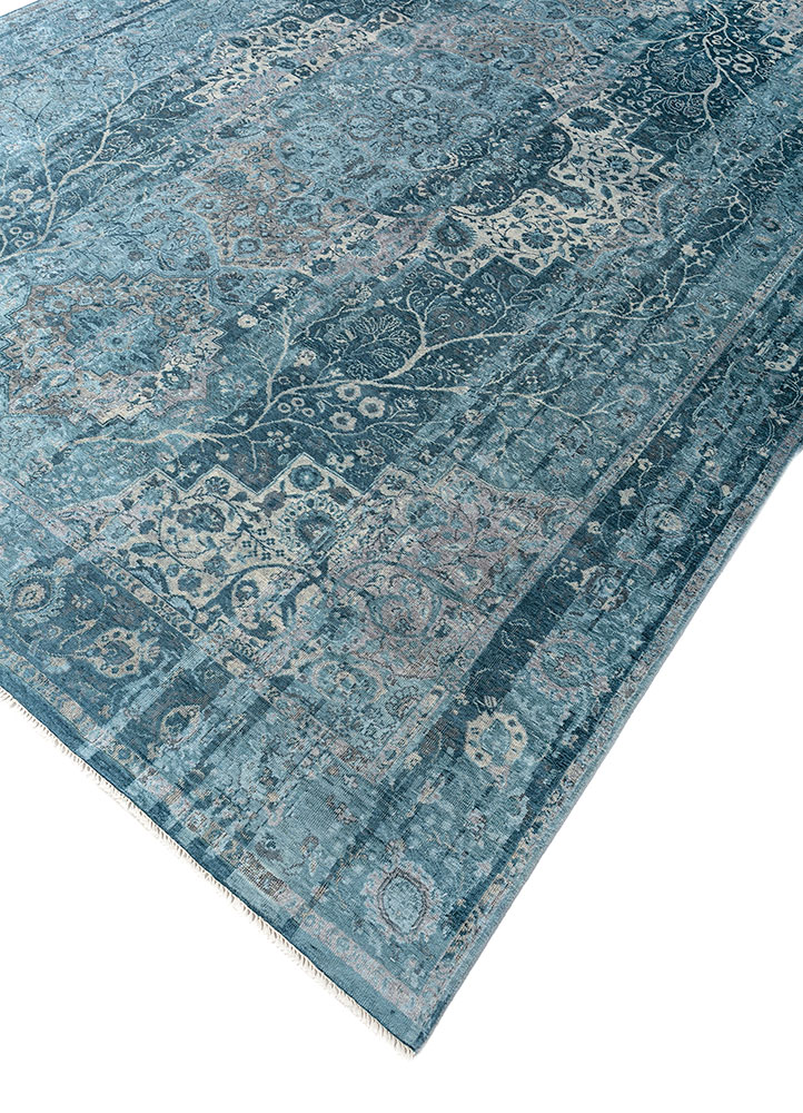 gulmarg blue silk hand knotted Rug - FloorShot