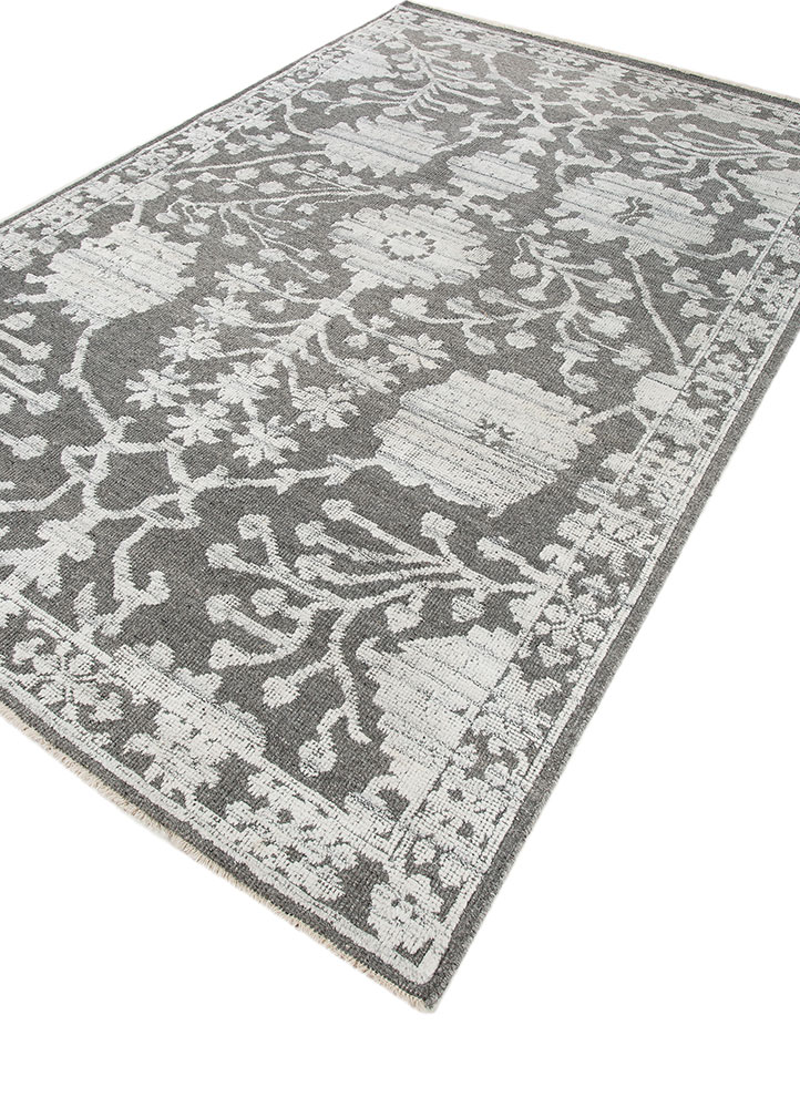 erbe grey and black viscose hand knotted Rug - FloorShot