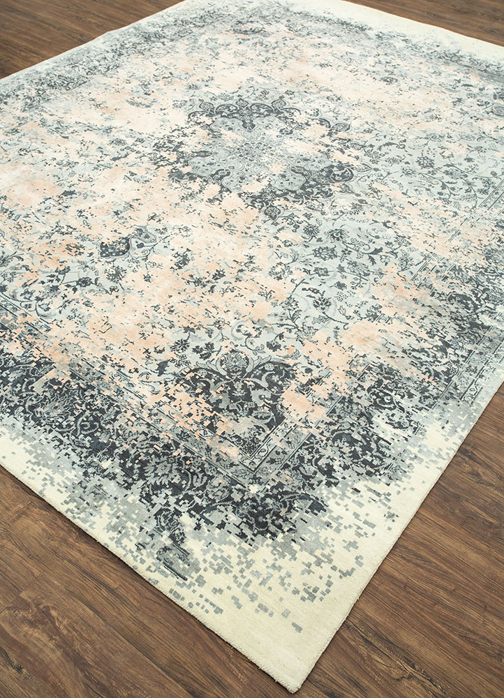 far east green wool and silk hand knotted Rug - FloorShot