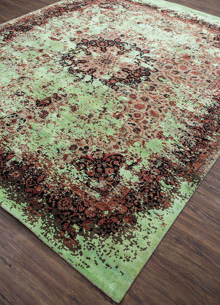 far east beige and brown wool and silk hand knotted Rug - FloorShot