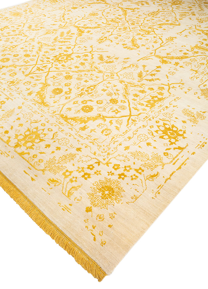 far east ivory wool and silk hand knotted Rug - FloorShot
