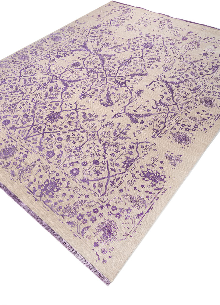 far east ivory wool and silk hand knotted Rug - FloorShot