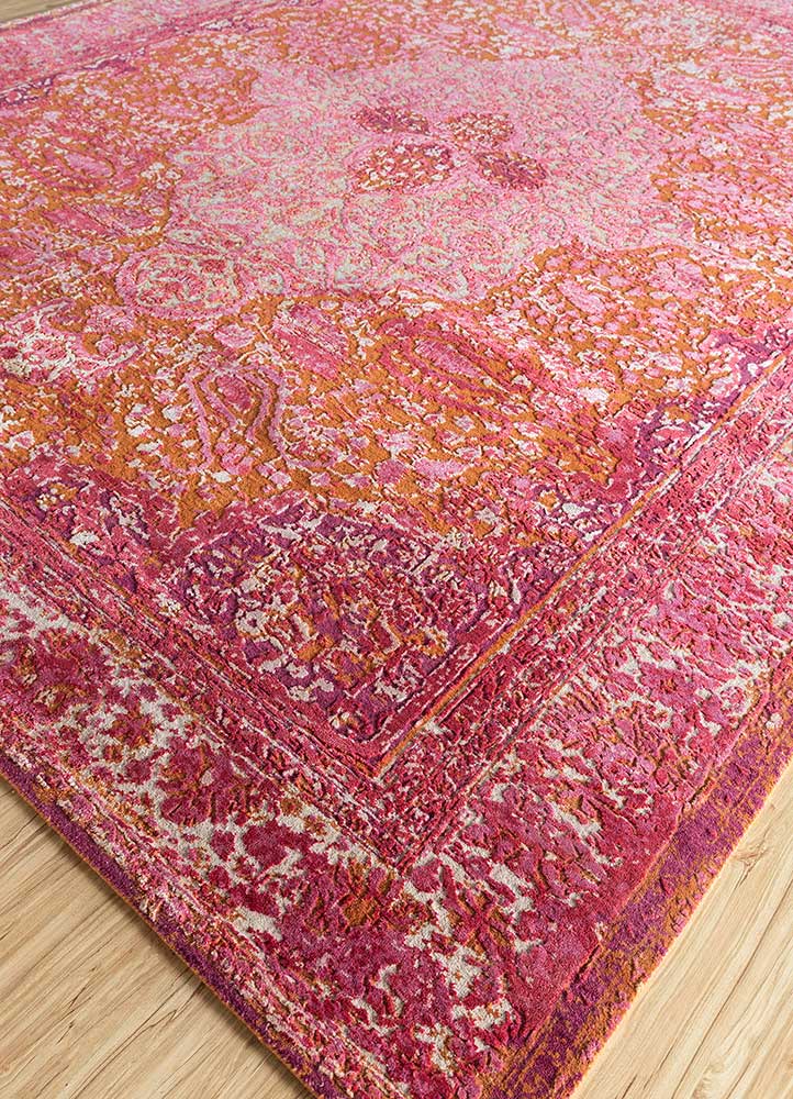 free verse by kavi red and orange wool and silk hand knotted Rug - FloorShot