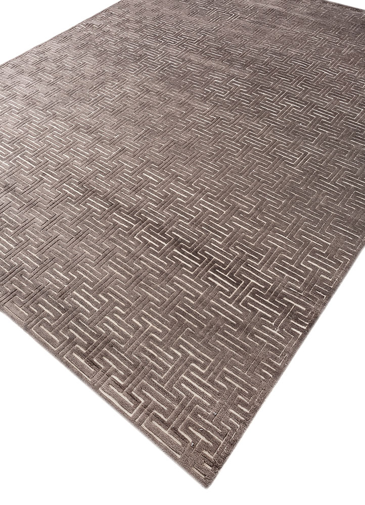 thyme grey and black wool and bamboo silk hand knotted Rug - FloorShot