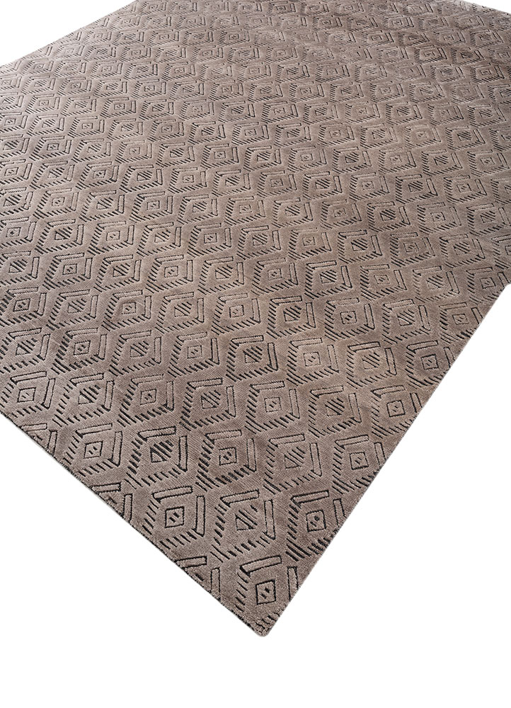 manifest beige and brown wool and bamboo silk hand knotted Rug - FloorShot