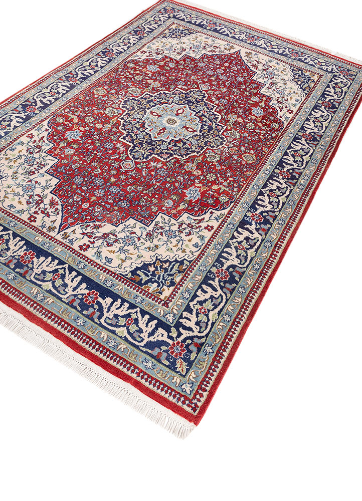 gulnar red and orange wool hand knotted Rug - FloorShot