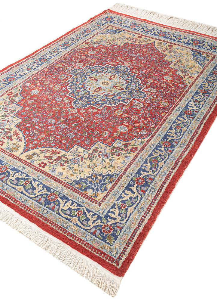 gulnar red and orange wool hand knotted Rug - FloorShot