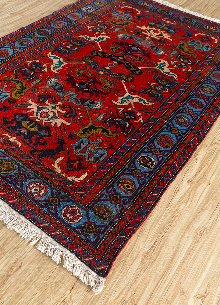 kiaan red and orange wool hand knotted Rug - FloorShot