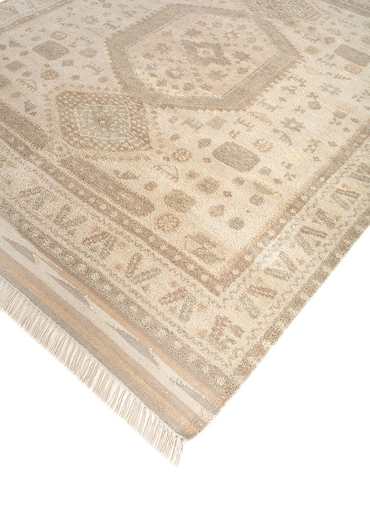 thyme beige and brown wool hand knotted Rug - FloorShot
