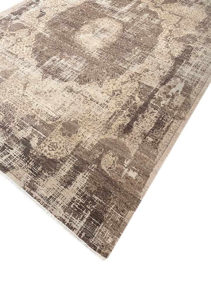 far east beige and brown wool hand knotted Rug - FloorShot