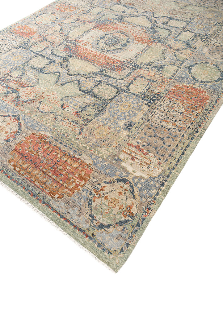 gulnar blue wool hand knotted Rug - FloorShot