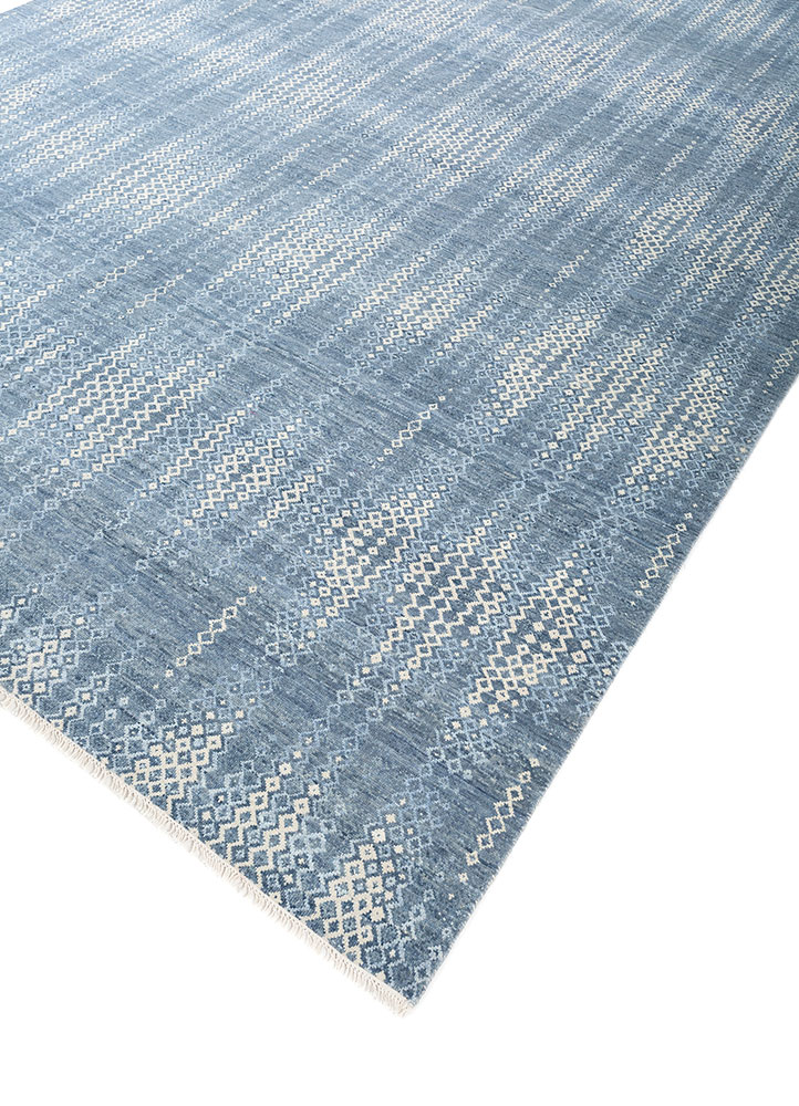 kairos blue wool hand knotted Rug - FloorShot