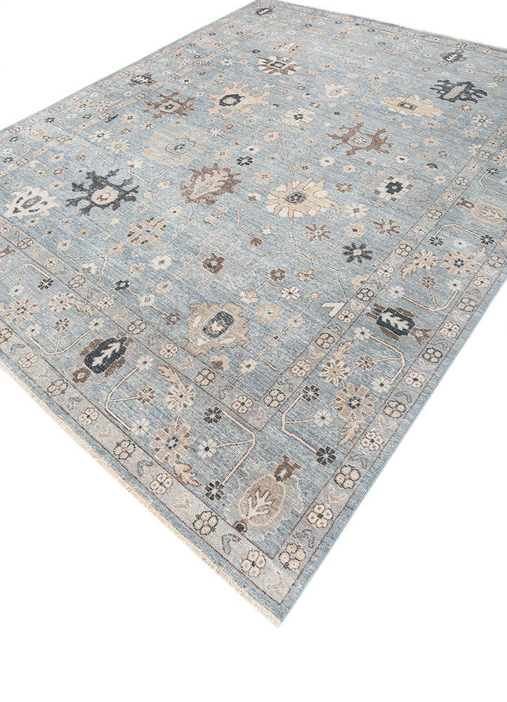 cyanna blue wool hand knotted Rug - FloorShot