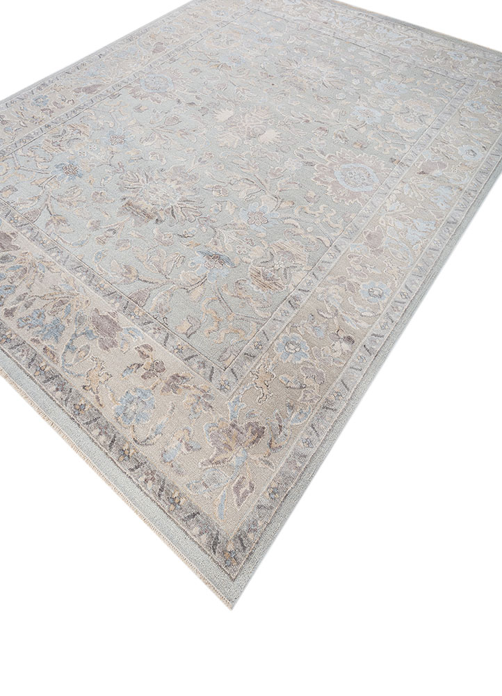 aurora blue wool and silk hand knotted Rug - FloorShot