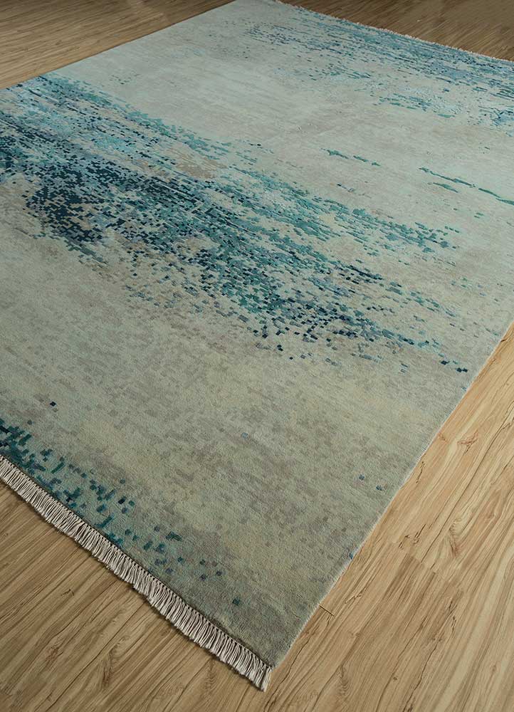 entropy blue wool and silk hand knotted Rug - FloorShot