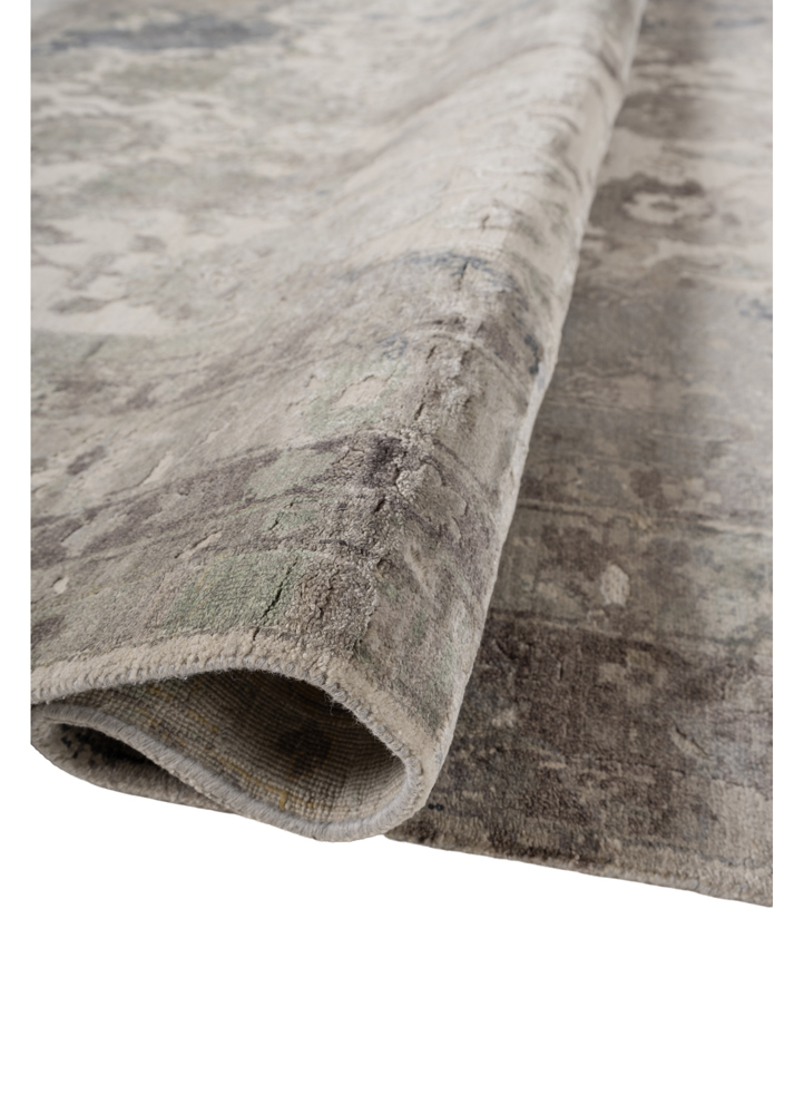 far east grey and black wool and silk hand knotted Rug - FloorShot