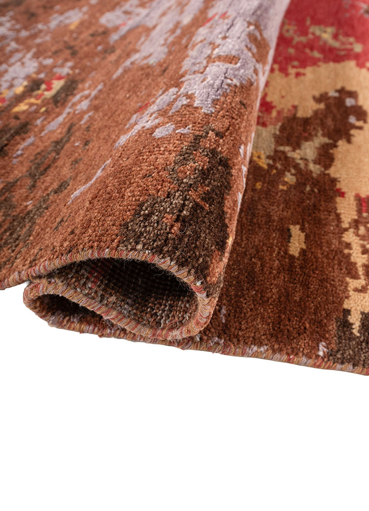 pansy red and orange wool and viscose hand knotted Rug - FloorShot