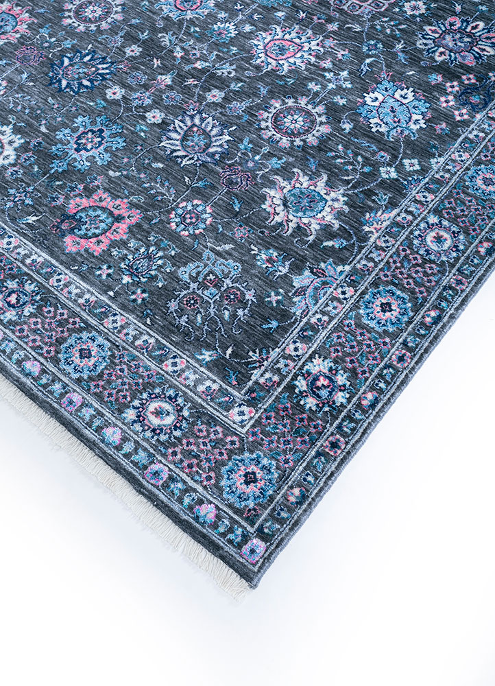 gulnar grey and black wool and viscose hand knotted Rug - FloorShot