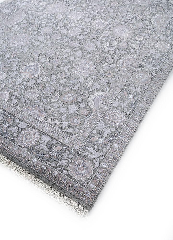 aurora grey and black wool and viscose hand knotted Rug - FloorShot