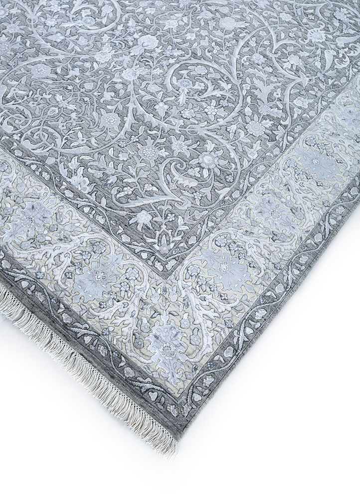 aurora grey and black wool and viscose hand knotted Rug - FloorShot