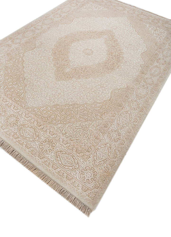 aurora ivory wool and viscose hand knotted Rug - FloorShot