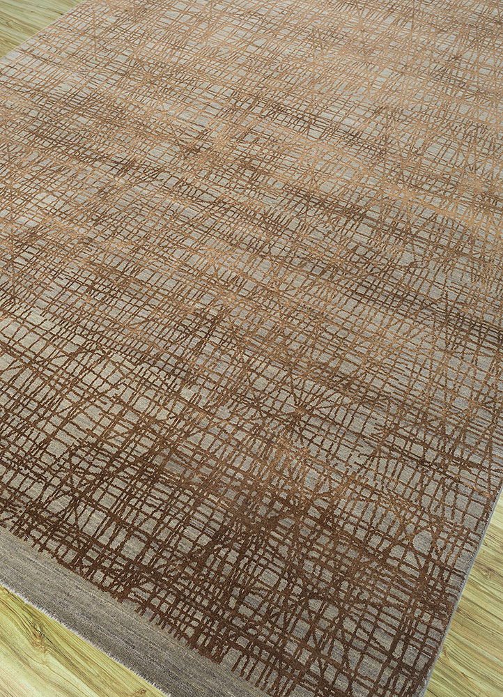 free verse by kavi beige and brown wool and silk hand knotted Rug - FloorShot