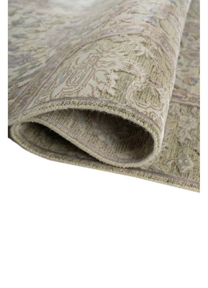 far east green wool and silk hand knotted Rug - FloorShot