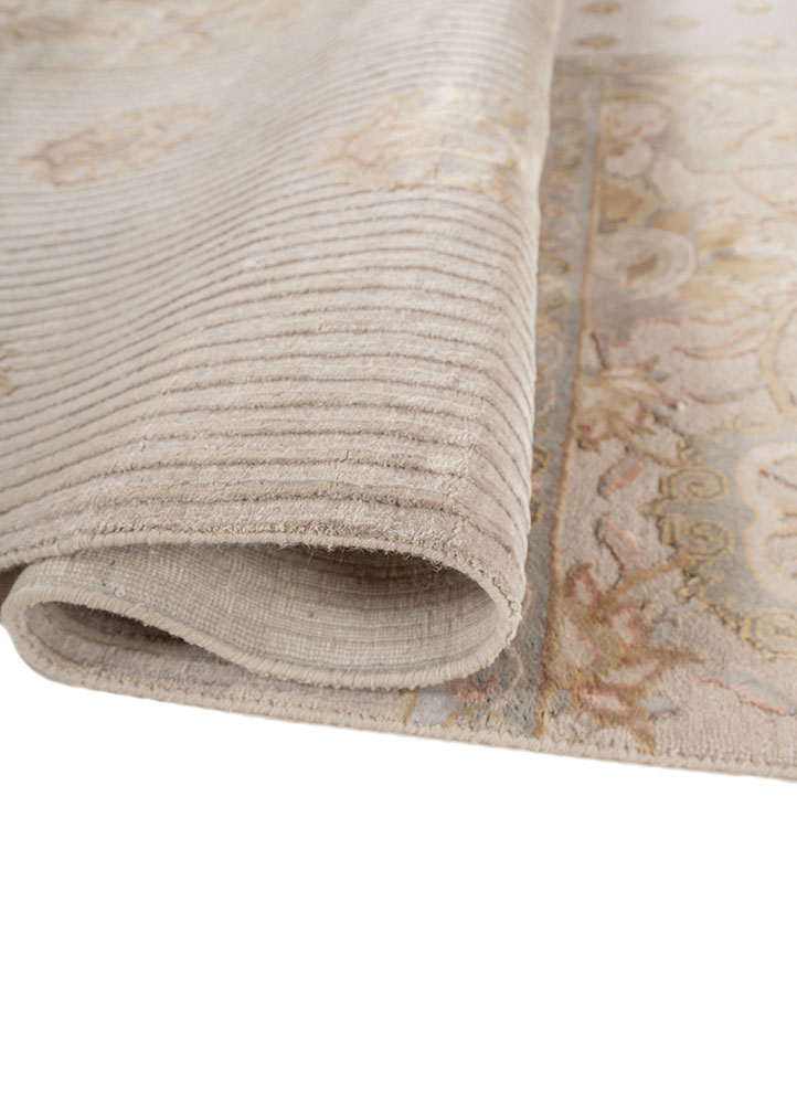 far east ivory wool and silk hand knotted Rug - FloorShot