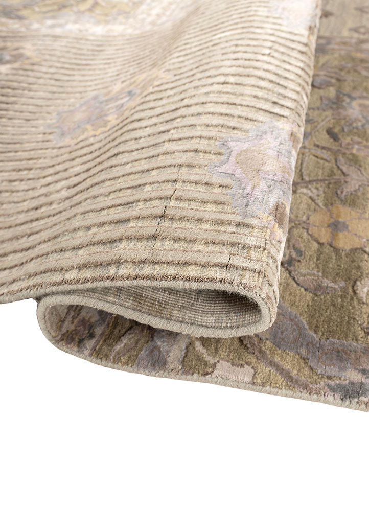 far east green wool and silk hand knotted Rug - FloorShot