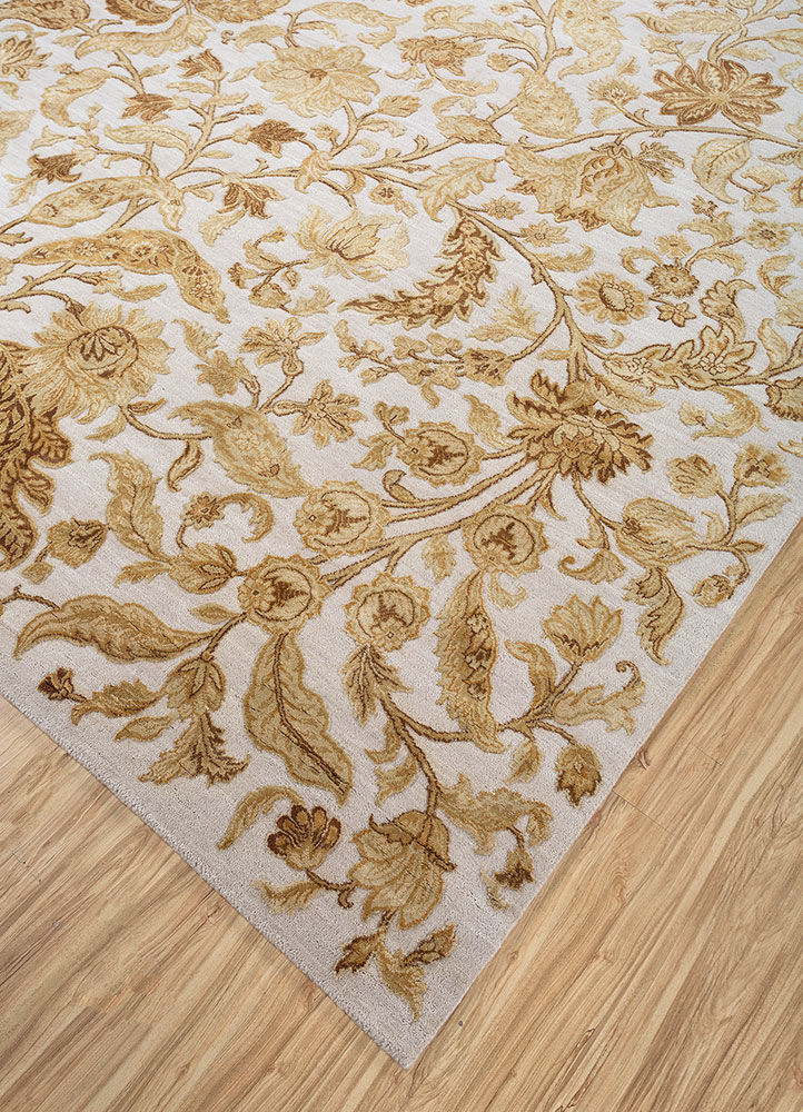 aurora ivory wool and silk hand knotted Rug - FloorShot