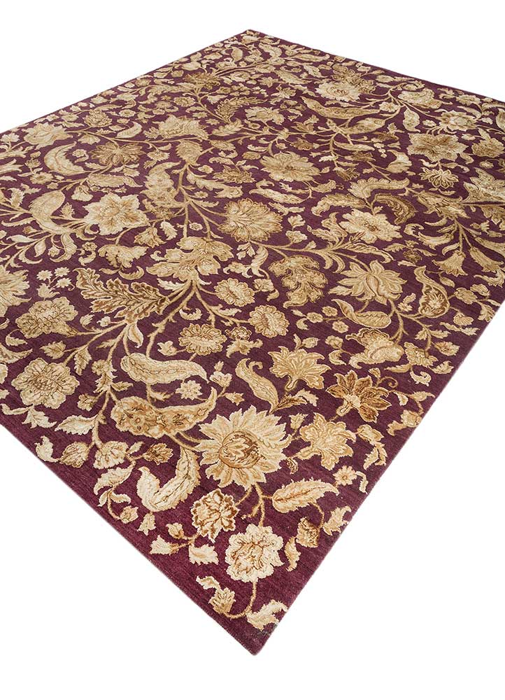 aurora pink and purple wool and silk hand knotted Rug - FloorShot