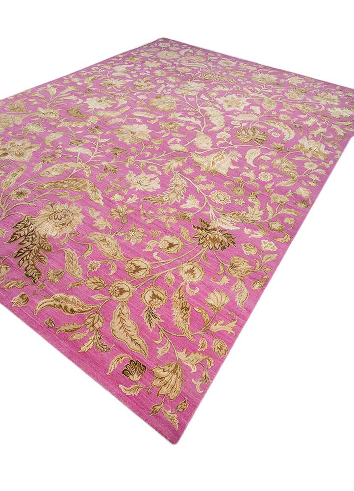 aurora pink and purple wool and silk hand knotted Rug - FloorShot