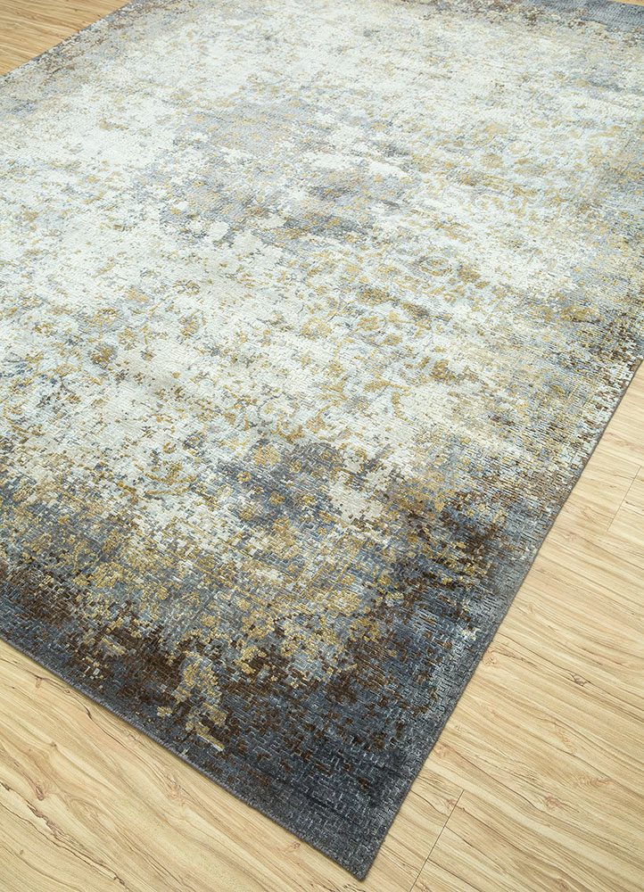 far east blue wool and silk hand knotted Rug - FloorShot