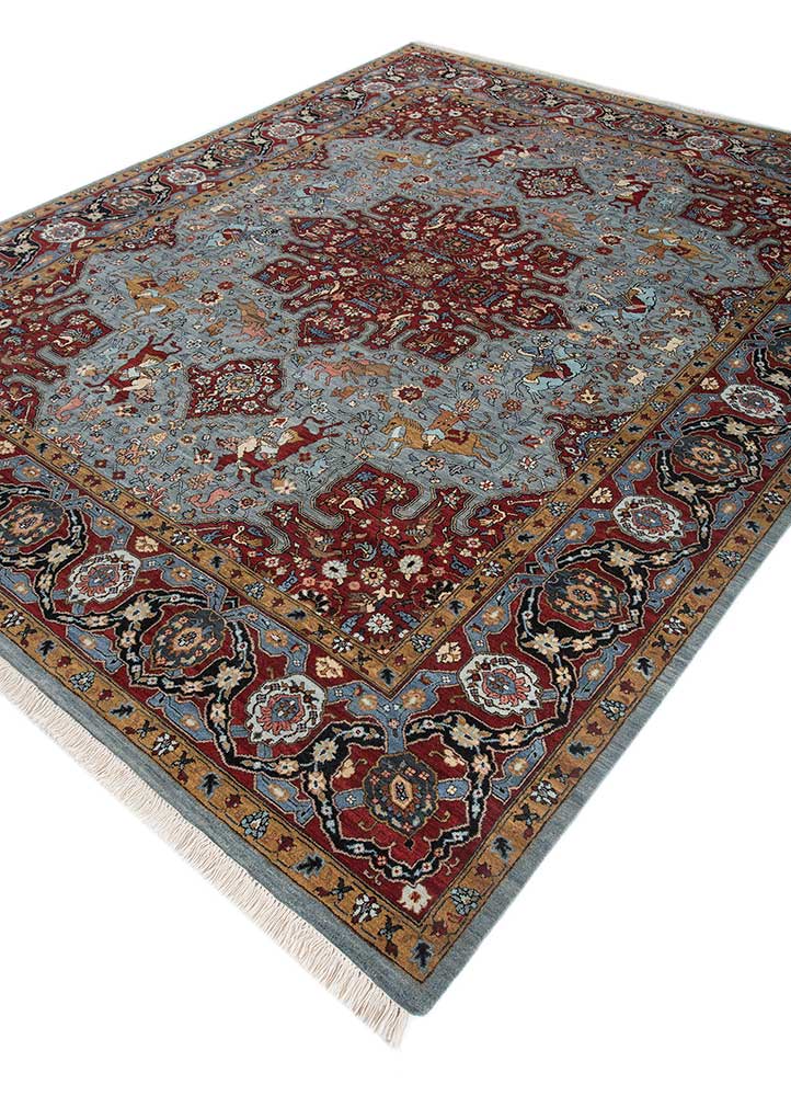 gulnar blue wool hand knotted Rug - FloorShot
