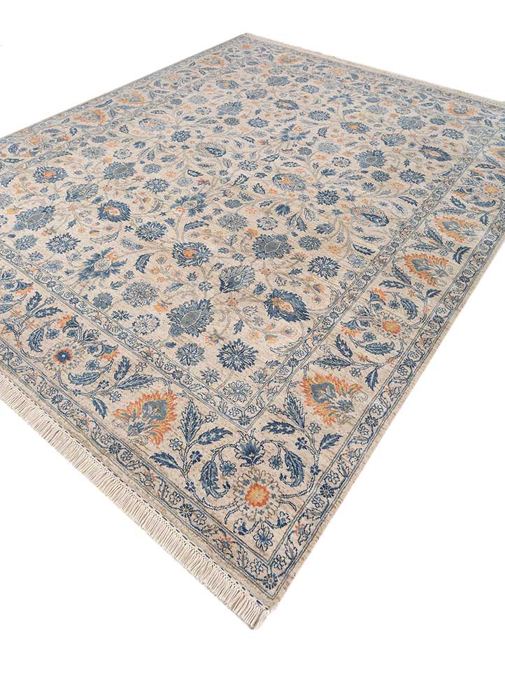 gulnar ivory wool hand knotted Rug - FloorShot