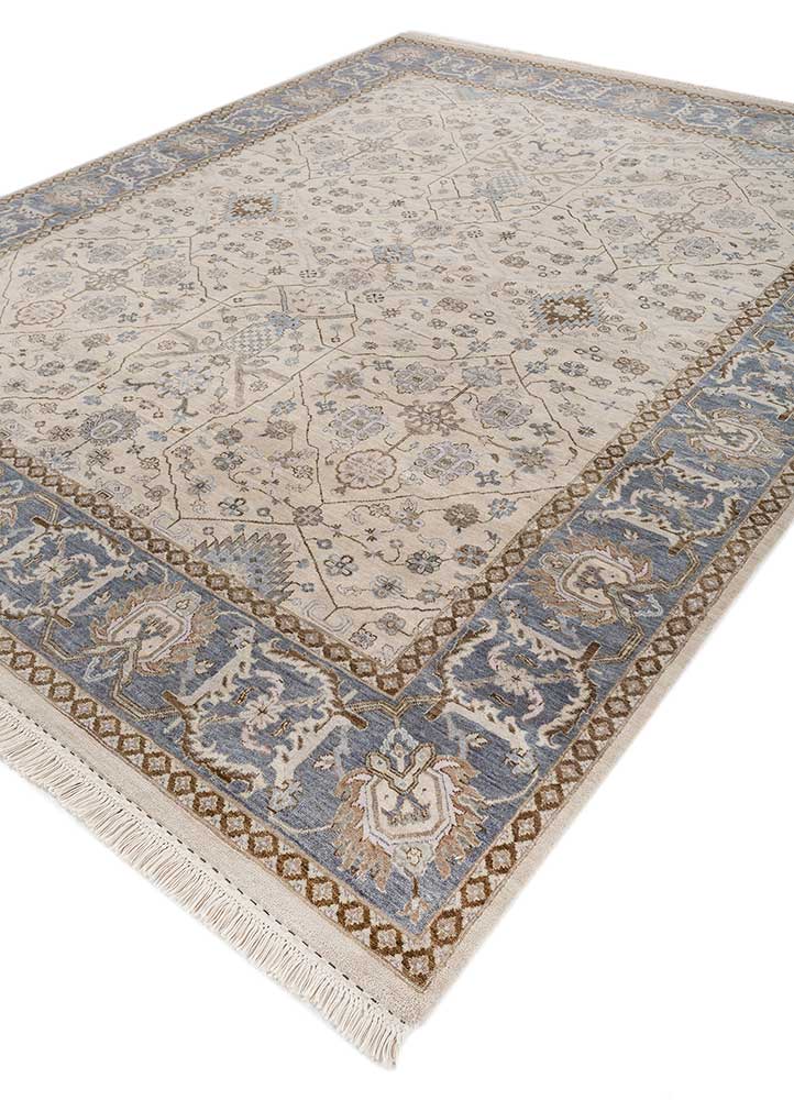 gulnar ivory wool hand knotted Rug - FloorShot