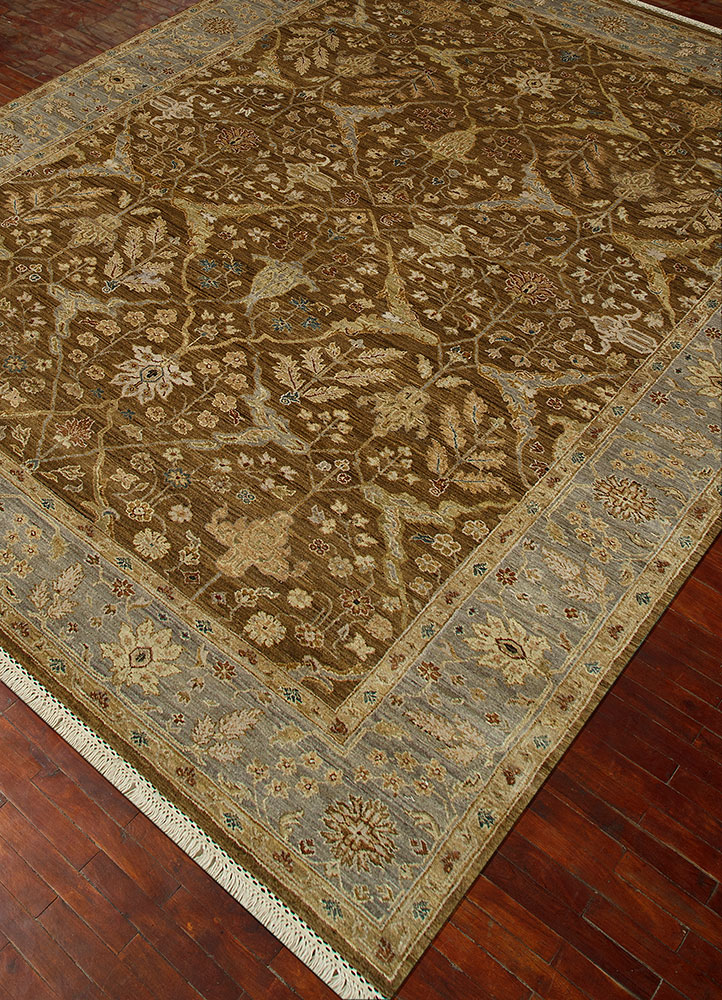 gulnar beige and brown wool hand knotted Rug - FloorShot