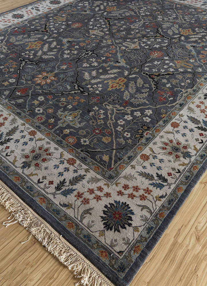 gulnar grey and black wool hand knotted Rug - FloorShot