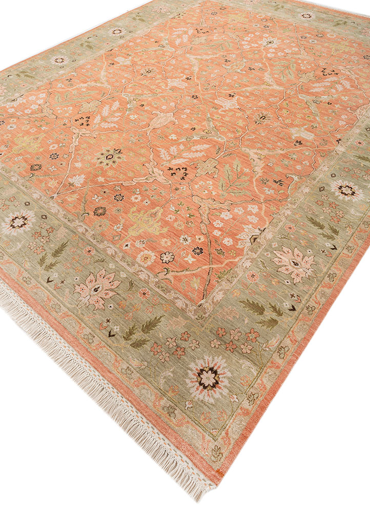 cyanna red and orange wool hand knotted Rug - FloorShot
