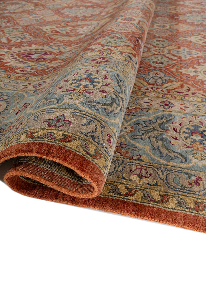 gulnar red and orange wool hand knotted Rug - FloorShot