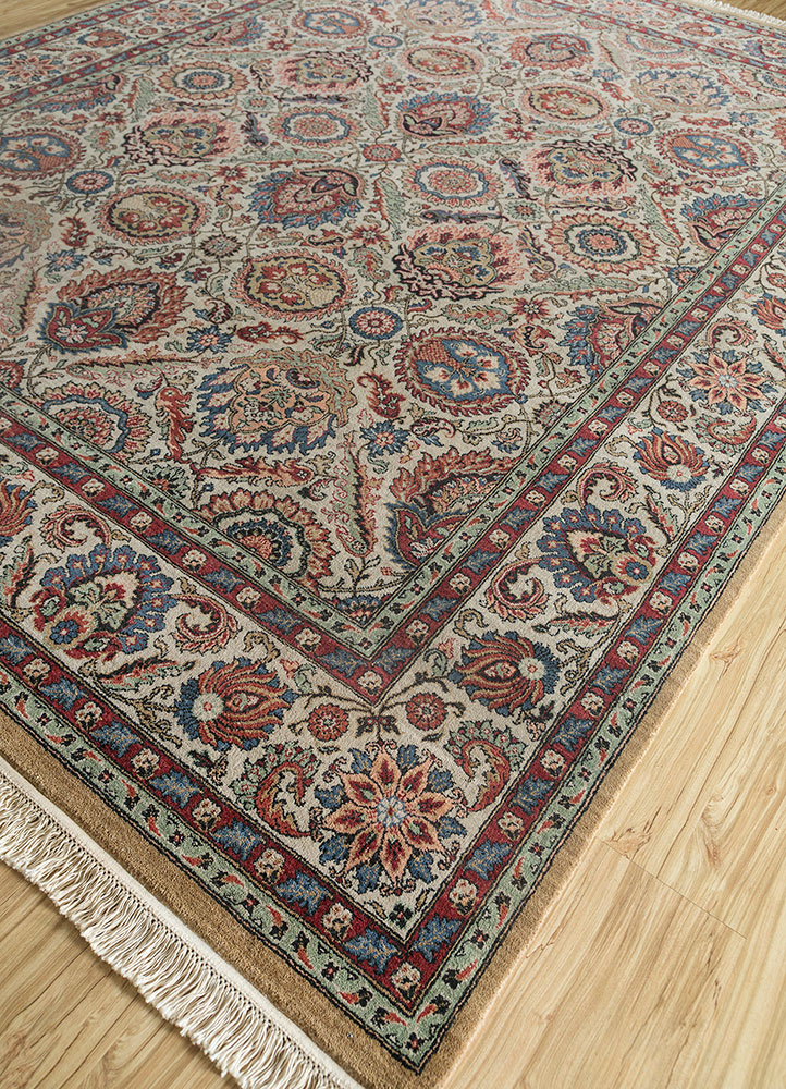 gulnar ivory wool hand knotted Rug - FloorShot