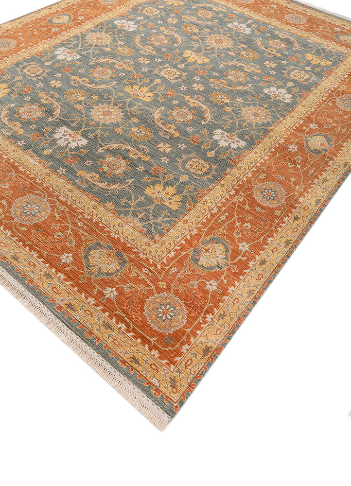 gulnar green wool hand knotted Rug - FloorShot