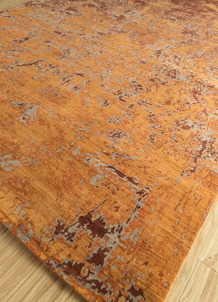 pansy red and orange wool hand knotted Rug - FloorShot